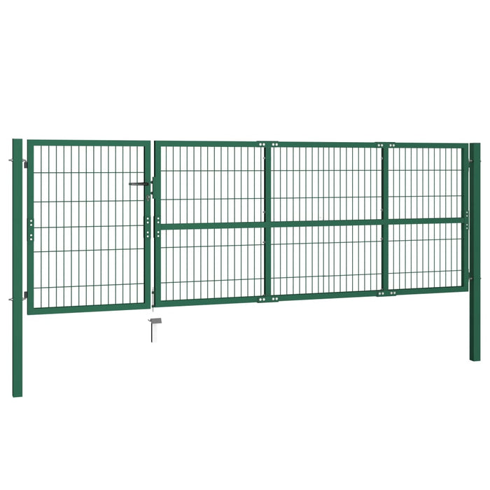 Garden Fence Gate with Posts 350x100 cm Steel Green