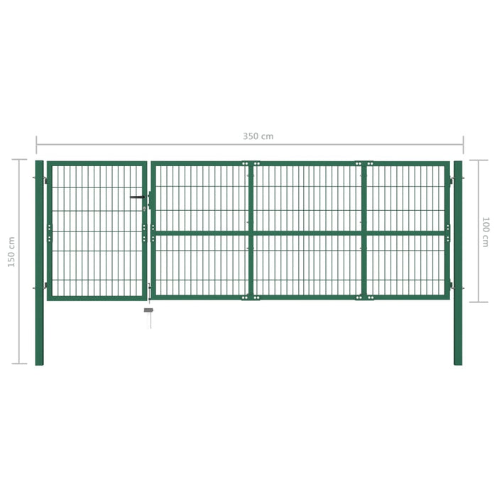 Garden Fence Gate with Posts 350x100 cm Steel Green