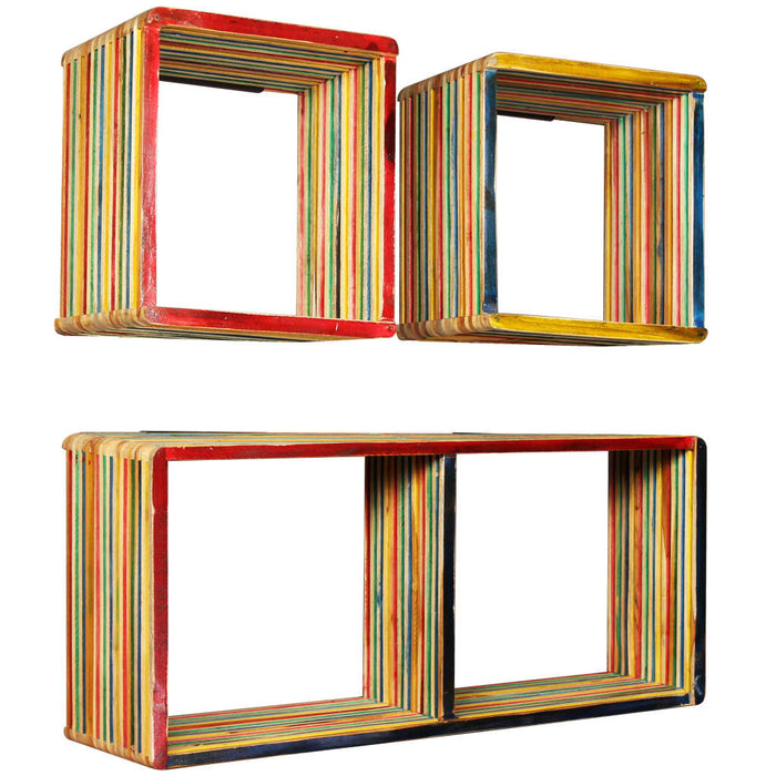 Wall Shelf Set 3 Pieces Solid Reclaimed Teak Multicolour