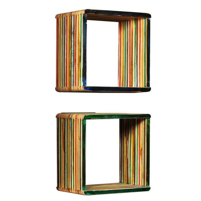 Wall Shelf Set 3 Pieces Solid Reclaimed Teak Multicolour