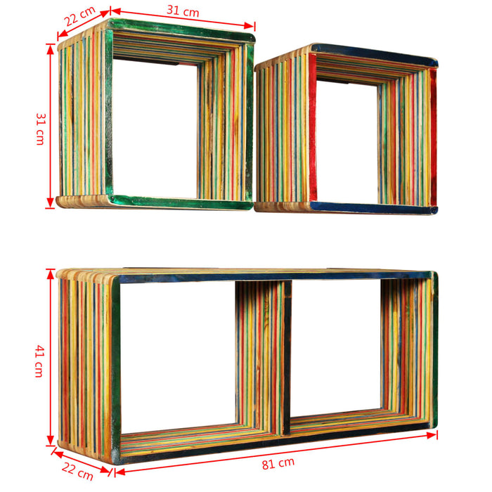 Wall Shelf Set 3 Pieces Solid Reclaimed Teak Multicolour