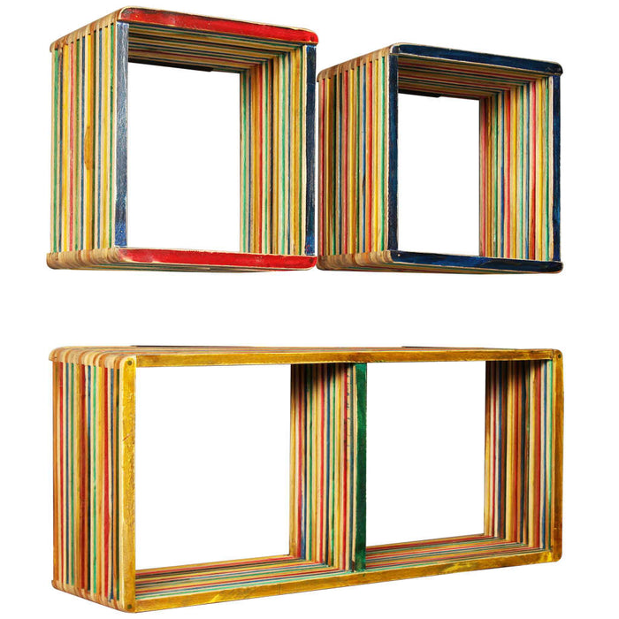 Wall Shelf Set 3 Pieces Solid Reclaimed Teak Multicolour