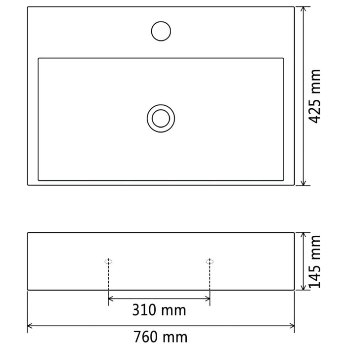 Мивка с отвор за кран Керамика Черна 76x42.5x14.5 см