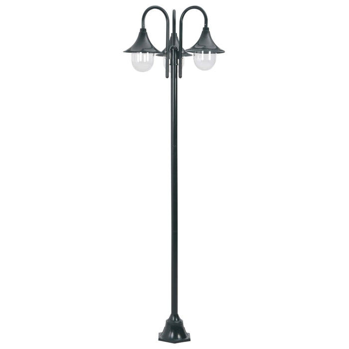 Garden Post Light E27 220 cm Aluminium 3-Lantern Dark Green