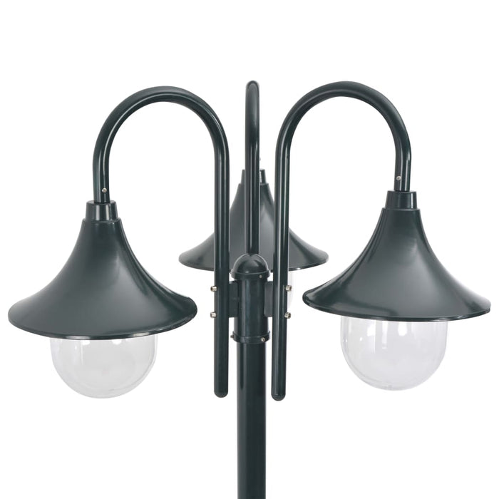 Garden Post Light E27 220 cm Aluminium 3-Lantern Dark Green