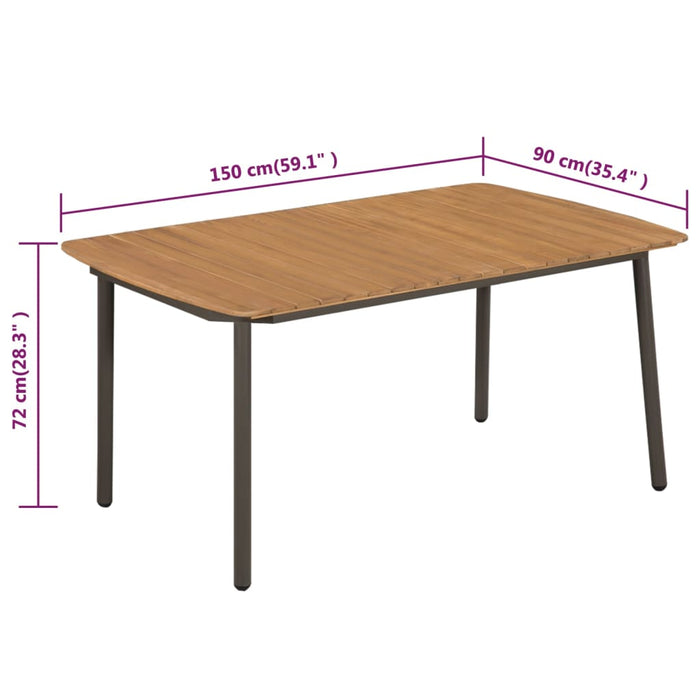 Садовый стол 150x90x72см из массива акации и стали