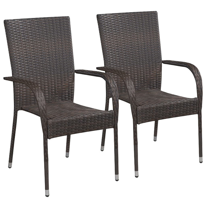 Scaune de exterior stivuibile 2 buc Poly Rattan Brown