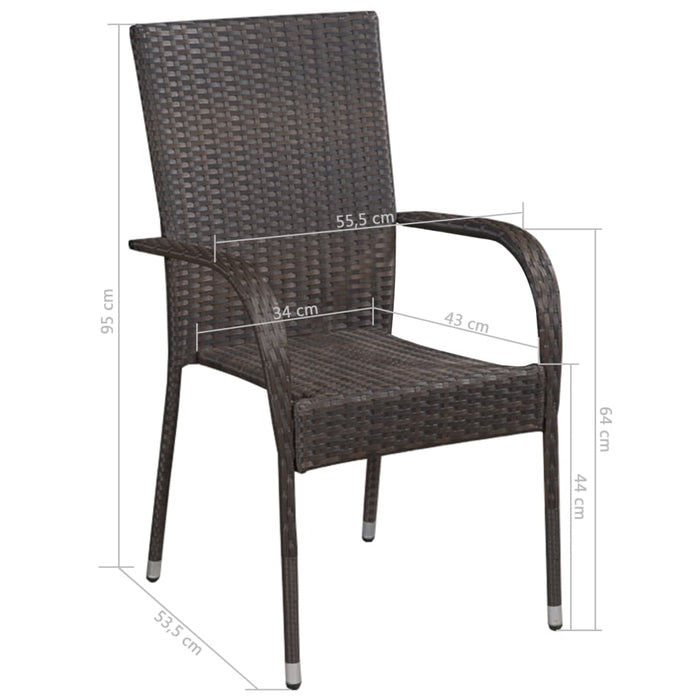 Scaune de exterior stivuibile 2 buc Poly Rattan Brown