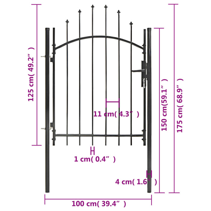 Garden Gate Steel 1x1.75 m Black