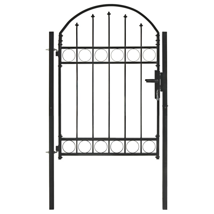 Fence Gate with Arched Top Steel 100x125 cm Black