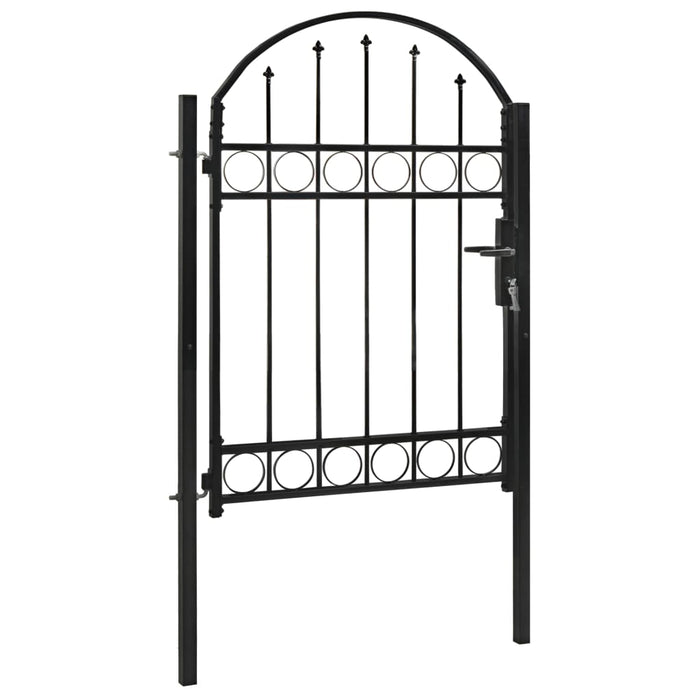 Fence Gate with Arched Top Steel 100x125 cm Black