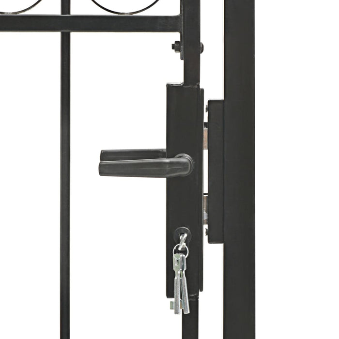 Fence Gate with Arched Top Steel 100x125 cm Black