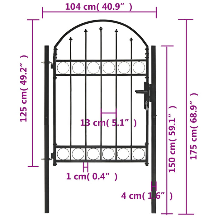 Fence Gate with Arched Top Steel 100x125 cm Black