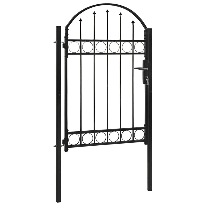 Fence Gate with Arched Top Steel 100x150 cm Black