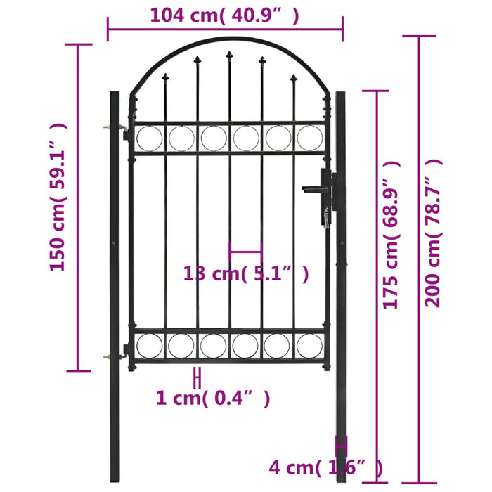 Fence Gate with Arched Top Steel 100x150 cm Black