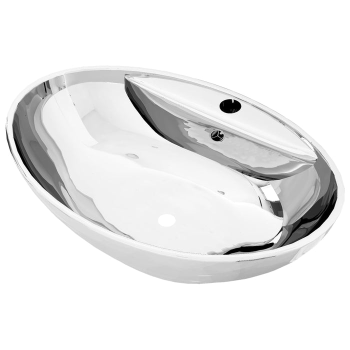 Wash Basin with Overflow 58.5x39x21 cm Ceramic Silver