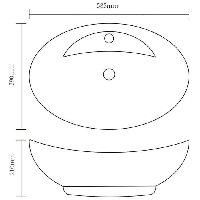 Wash Basin with Overflow 58.5x39x21 cm Ceramic Silver