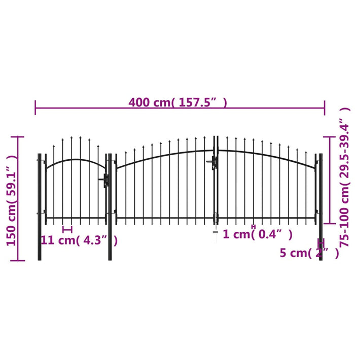 Garden Gate Steel 1.5x4 m Black