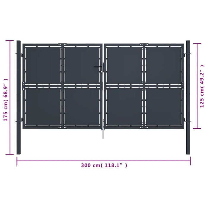 Садовые ворота стальные 300x125 см Антрацит