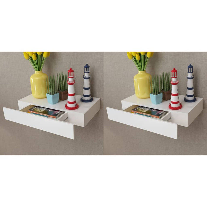 Floating Wall Shelves with Drawers 2 pcs White 48 cm