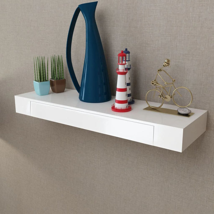 Floating Wall Shelves with Drawers 2 pcs White 80 cm