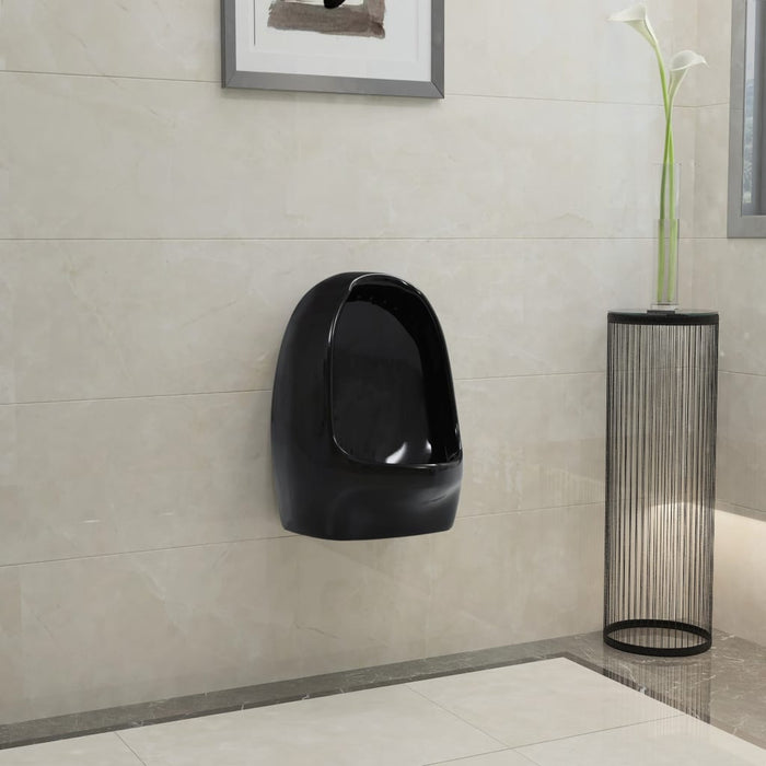 Wall Hung Urinal with Flush Valve Ceramic Black