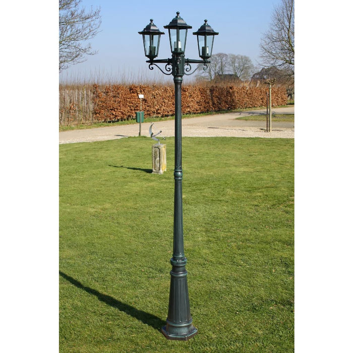 Stâlp de iluminat de grădină 3 brațe 215 cm verde închis/negru aluminiu