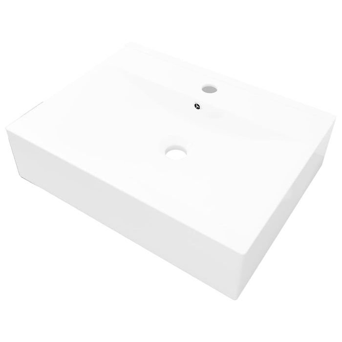 Rectangular Ceramic Basin Sink White with Faucet Hole 60x46 cm