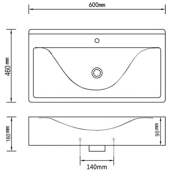 Rectangular Ceramic Basin Black with Faucet Hole 60x46 cm