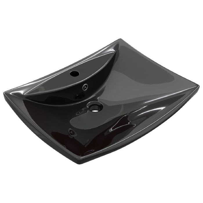 Black Luxury Ceramic Basin Rectangular with Overflow & Faucet Hole