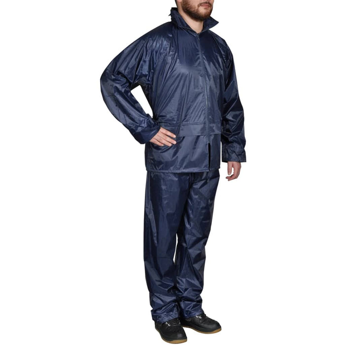 Men's Navy Blue 2-Piece Rain Suit with Hood M