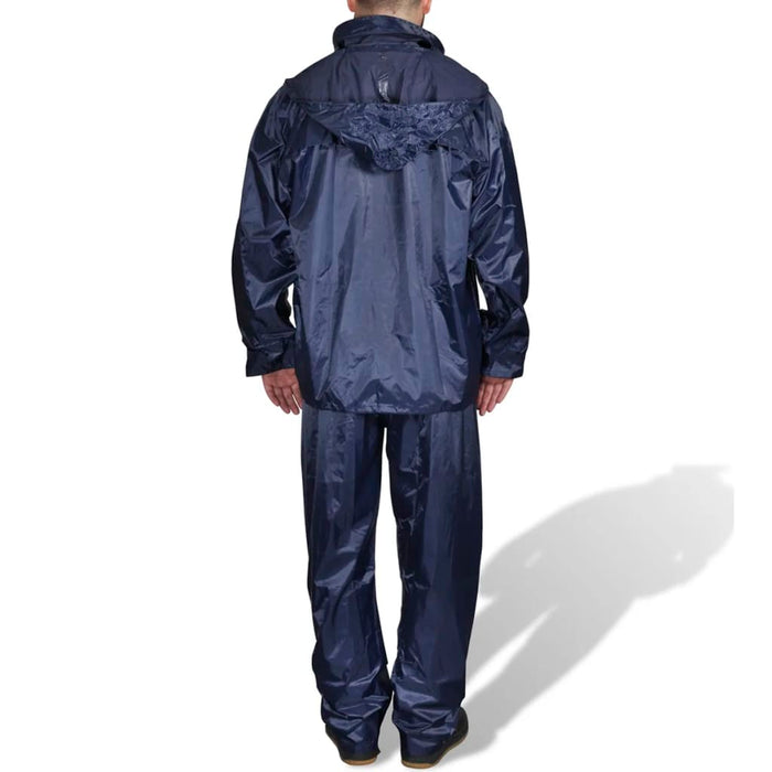 Men's Navy Blue 2-Piece Rain Suit with Hood M