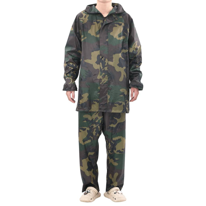 Men's Camo Print 2-Piece Rain Suit with Hood M