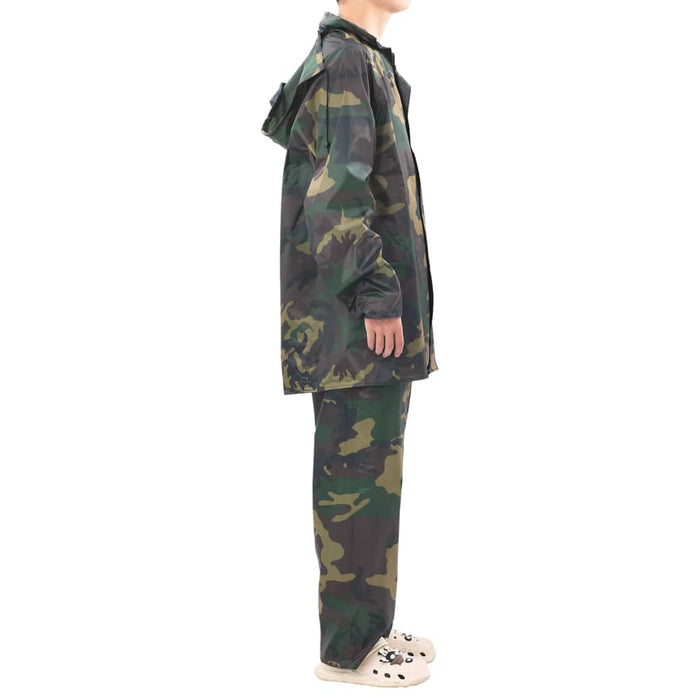 Men's Camo Print 2-Piece Rain Suit with Hood M