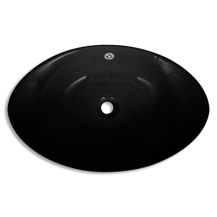 Black Luxury Ceramic Basin Oval with Overflow 59 x 38,5 cm