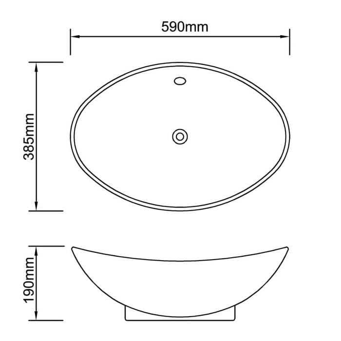 Black Luxury Ceramic Basin Oval with Overflow 59 x 38,5 cm