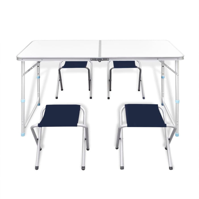 Foldable Camping Table Set with 4 Stools Height Adjustable 120 x 60 cm