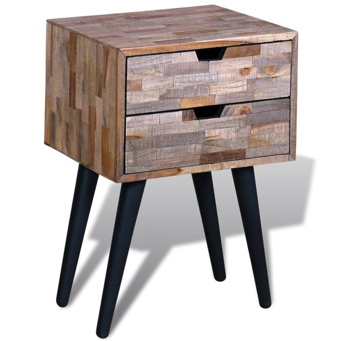 Nightstand with 2 Drawers Reclaimed Teak Wood