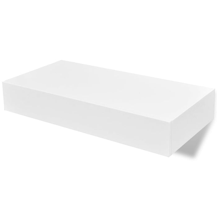 White MDF Floating Wall Display Shelf 1 Drawer Book/DVD Storage