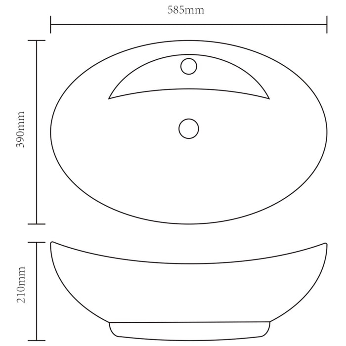 Ceramic Bathroom Sink Basin Faucet/Overflow Hole Black Oval