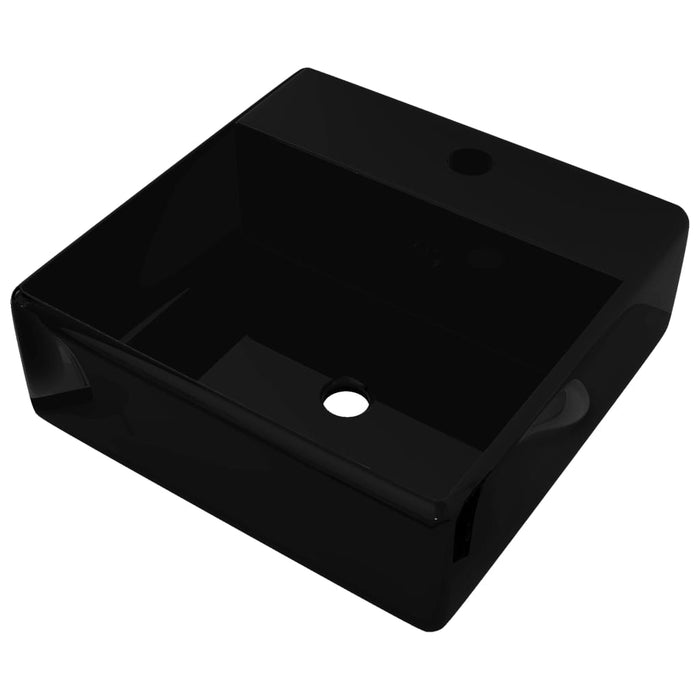 Ceramic Bathroom Sink Basin Faucet /Overflow Hole Black Square