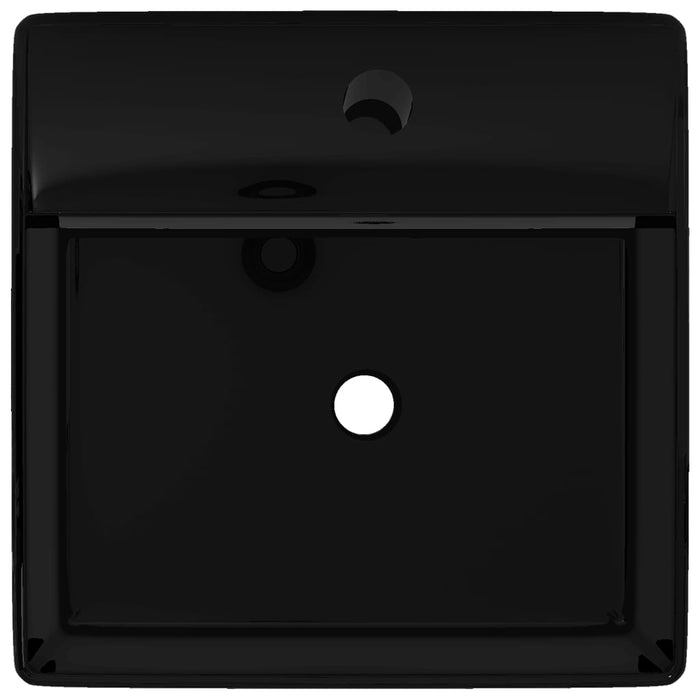 Ceramic Bathroom Sink Basin Faucet /Overflow Hole Black Square