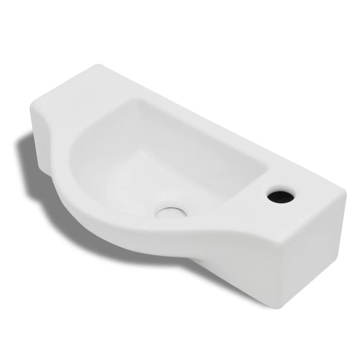 Ceramic Bathroom Sink Basin with Faucet Hole White