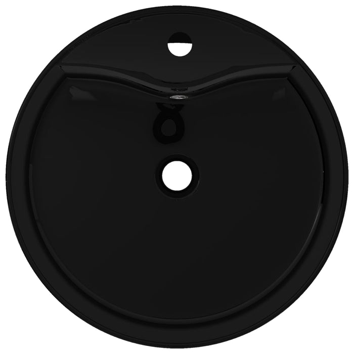 Ceramic Bathroom Sink Basin Faucet/Overflow Hole Black Round