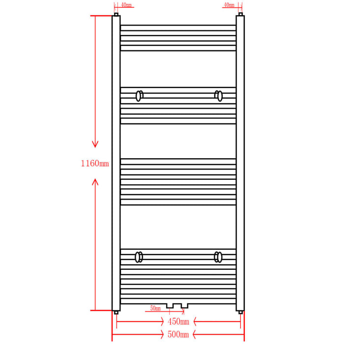 Black Bathroom Central Heating Towel Rail Radiator 500x1160mm