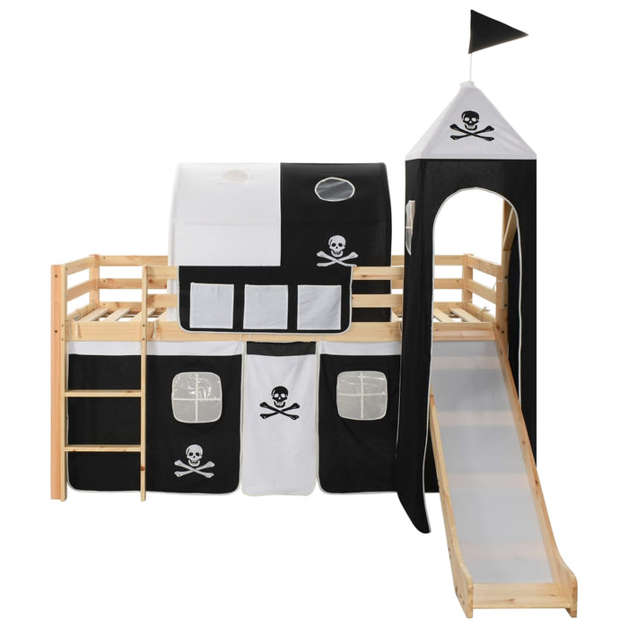 Children's Loft Bed Frame with Slide & Ladder Pinewood 97x208 cm