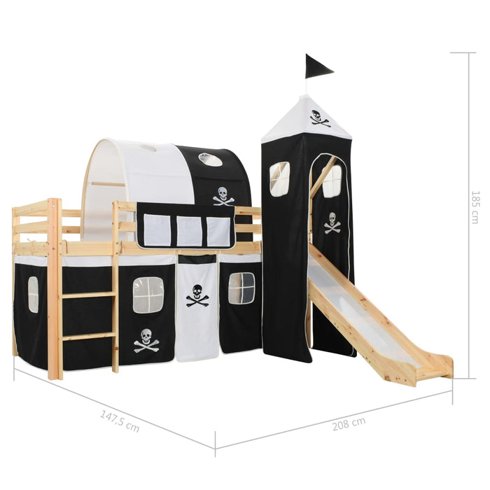 Children's Loft Bed Frame with Slide & Ladder Pinewood 97x208 cm