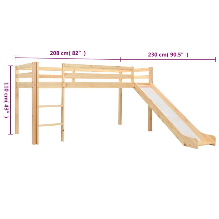 Children's Loft Bed Frame with Slide & Ladder Pinewood 97x208 cm