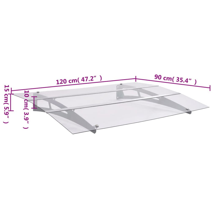 Baldachin Ușă Argintiu și Transparent 120x90 cm Policarbonat