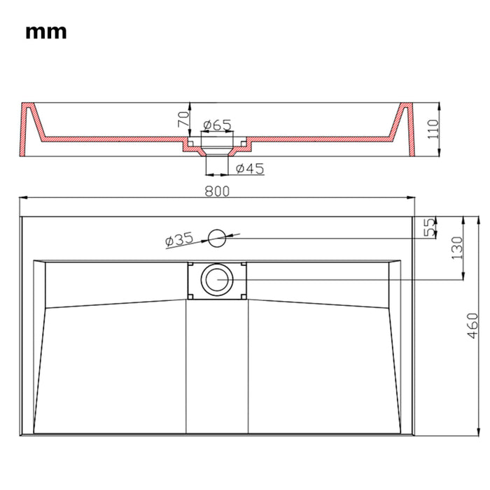 Мивка 80x46x11 см Минерална отливка/Мраморна отливка Бяла